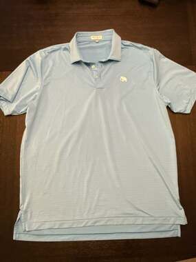 Peter Millar Mammoth Dunes Polo Shirt Men's XL Wicking Stretch Blue Striped Golf